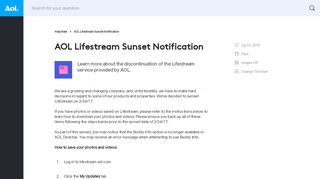 
                            3. AOL Lifestream Sunset Notification - AOL Help