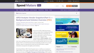 
                            5. APEX Analytix: Vendor Snapshot (Part 1) — Background and Solution ...