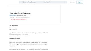
                            5. Apex Systems hiring Enterprise Portal Developer in Winooski, VT, US ...