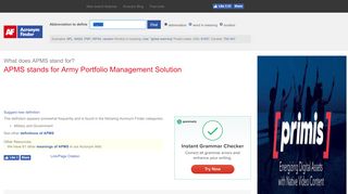 
                            7. APMS - Army Portfolio Management Solution | AcronymFinder