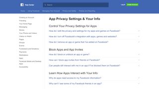 
                            4. App Privacy Settings & Your Info | Facebook Help Center | Facebook