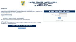 
                            7. Applicant Login - Loyola College, Chennai