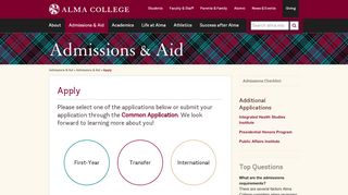 
                            3. Apply: Admissions & Aid: Alma College