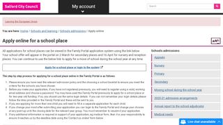 
                            2. Apply online for a school place • Salford City Council