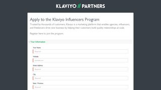 
                            3. Apply to the Klaviyo Partner Program | Klaviyo Portal | Klaviyo