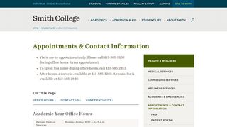 
                            2. Appointments & Contact Information | Smith College