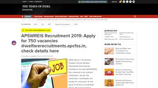 
                            9. APSWREIS Recruitment 2019: Apply for 750 vacancies ...