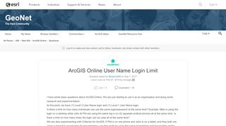 
                            7. ArcGIS Online User Name Login Limit | GeoNet, The Esri ...