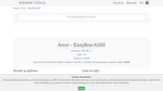 
                            3. Arcor EasyBox-A300 Default Router Login and Password