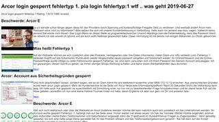 
                            9. Arcor login gesperrt fehlertyp 1. pia login fehlertyp:1 wtf .. was ...