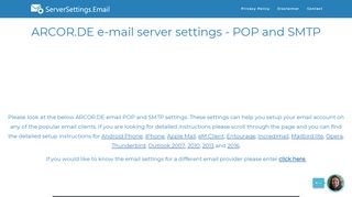 
                            8. ARCOR.DE email server settings - POP and SMTP ...