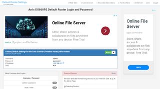 
                            11. Arris DG860P2 Default Router Login and Password