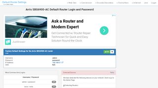 
                            1. Arris SBG6900-AC Default Router Login and Password