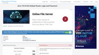 
                            1. Arris TG1672G Default Router Login and Password