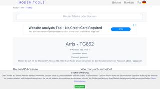 
                            10. Arris TG862 Standard-Router-Login und Passwort