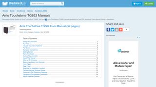 
                            9. Arris Touchstone TG862 Manuals