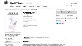 
                            5. Artfacts.Net | Leonardo | MIT Press Journals