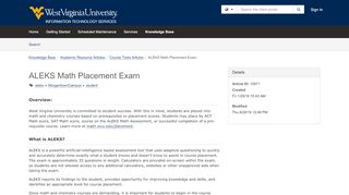 
                            4. Article - ALEKS Math Placement Exam - itshelp@mail.wvu.edu