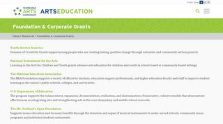 
                            8. Arts Education Foundation & Corporate Grants - Arts Education