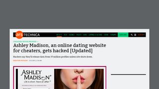 
                            5. Ashley Madison, an online dating website for cheaters ...