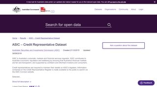 
                            5. ASIC – Credit Representative Dataset | Datasets | data.gov.au - beta