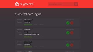 
                            9. askmefast.com passwords - BugMeNot