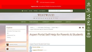 
                            4. Aspen Portal Self Help for Parents & Students - Town of Westwood