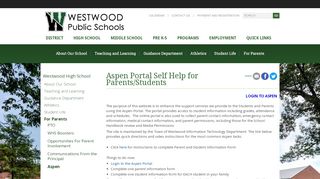 
                            1. Aspen Portal Self Help for Parents/Students - Westwood Public Schools