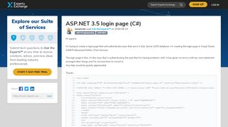 
                            8. ASP.NET 3.5 login page (C#) - Experts Exchange