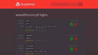 
                            7. assaultfire.com.ph passwords - BugMeNot