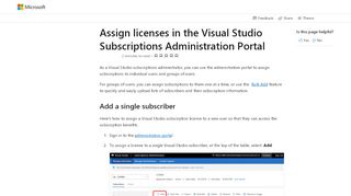 
                            1. Assign licenses to Visual Studio subscriptions | Microsoft Docs