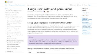 
                            1. Assign users roles and permissions - Partner Center | Microsoft Docs