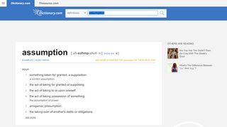 
                            7. Assumption | Definition of Assumption at Dictionary.com