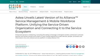 
                            5. Astea Unveils Latest Version of its Alliance™ Service ... - PR Newswire