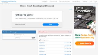 
                            1. Atheros Default Router Login and Password