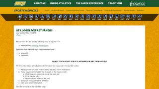 
                            5. ATS Login for Returners - Oswego State Athletics