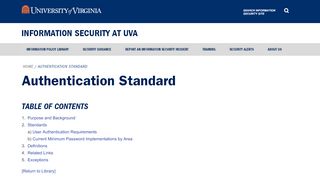 
                            9. Authentication Standard | Information Security at UVA, U.Va.