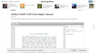 
                            8. Authors Guild's Call to Investigate Amazon - The New York ...