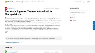
                            2. Automatic login for Yammer embedded in Sharepoint site - Microsoft ...