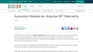 
                            9. Autovision Wireless Inc. Acquires SFT Telematics