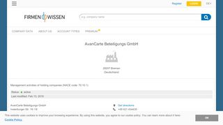 
                            8. AvanCarte Beteiligungs GmbH, Bremen - Credit Report