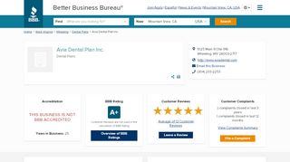 
                            9. Avia Dental Plan Inc. | Better Business Bureau® Profile