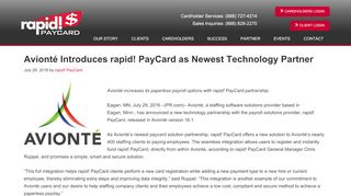 
                            9. Avionté Introduces rapid! PayCard as Newest Technology Partner