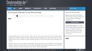 
                            9. Avira Password Manager für den Microsoft Edge | Deskmodder.de