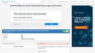 
                            5. AVM FRITZ!Box Fon WLAN 7360 Default Router Login and Password