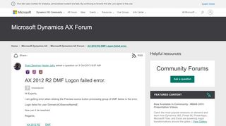 
                            5. AX 2012 R2 DMF Logon failed error. - Microsoft Dynamics AX Forum ...