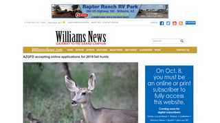 
                            9. AZGFD accepting online applications for 2019 fall hunts - Williams News