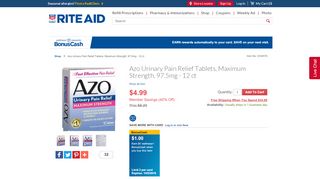 
                            6. Azo UTI Pain Relief, Maximum Strength 97.5mg - 12 tablets ...