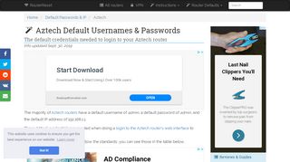 
                            2. Aztech default password list. - Router-Reset.com