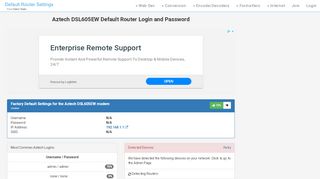 
                            4. Aztech DSL605EW Default Router Login and Password